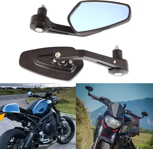 Vista 4 de Espejos universales negros para motocicleta, espejos laterales de barra compatibles con Honda, Scooter, Suzuki, Yamaha, Kawasaki, Victory, Harley