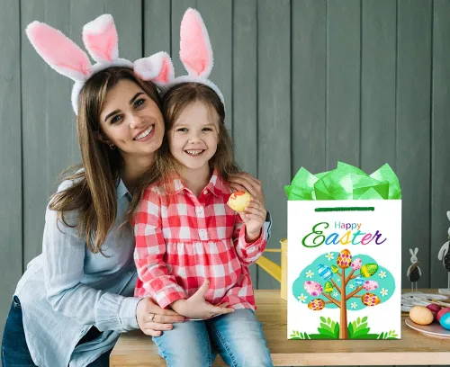 Vista 3 de FaCraft - Bolsa de regalo de Pascua con asas, bolsas de regalo de Pascua de 11.5 pulgadas para niños y niñas, bolsas de regalo grandes de huevos