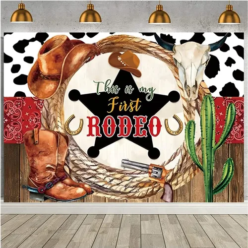 Vista 4 de This is My First Rodeo Western Cowboy - Telón de fondo de cumpleaños occidental para niñas y niños, decoración de fiesta de cumpleaños, baby shower