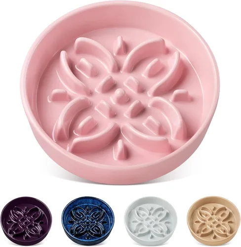 Vista 8 de vancasso Cuencos de alimentación lenta de cerámica para perros, cuencos de comida para perros con rompecabezas con laberinto floral, plato de comida