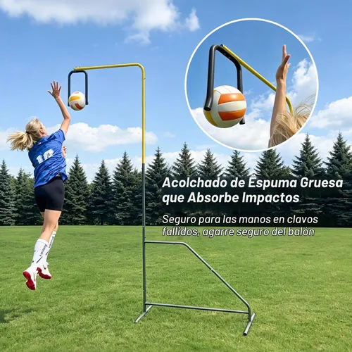 Vista 5 de Entrenador de púas de voleibol, altura ajustable, equipo de práctica individual para ajustar, pinchar, golpear, servir, recarga fácil de bola, base