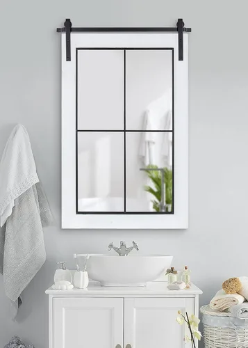 Vista 4 de Kate and Laurel Cates Farmhouse - Espejo de pared para ventana, 22 x 37, blanco, sofisticado espejo de panel de 4 paneles para pared