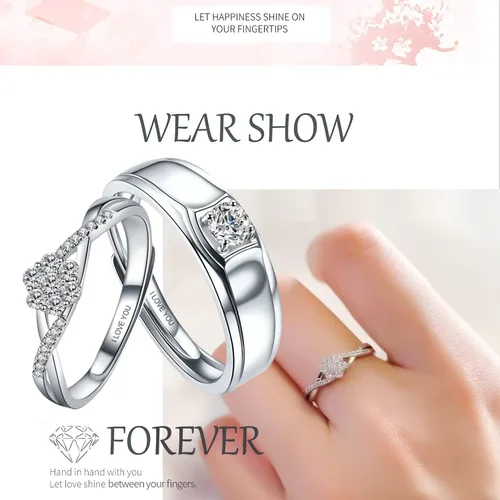 Vista 4 de Sunamy Juego de anillos de pareja a juego de amor sin fin para él y ella, diseño de corazón romántico de plata S925, anillo de compromiso
