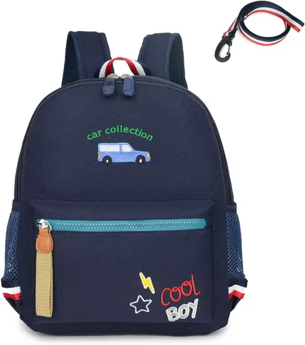 Vista 9 de willikiva Cartoon Bus 12 - Mochila de jardín de infantes para niños y niñas, mochila impermeable para niños preescolares con correa y arnés de Azul
