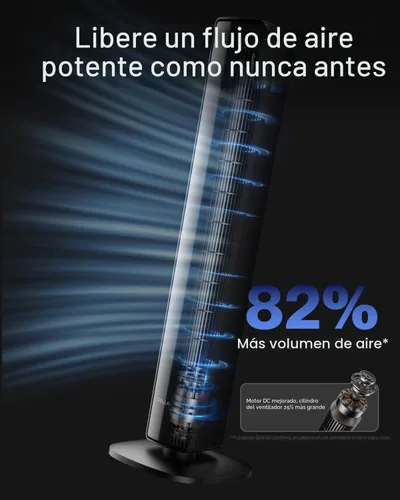 Vista 3 de Della 42" Ventilador de torre inteligente, ventilador de enfriamiento ultra silencioso de 23dB con 12 velocidades, oscilación de 90°, flujo de aire