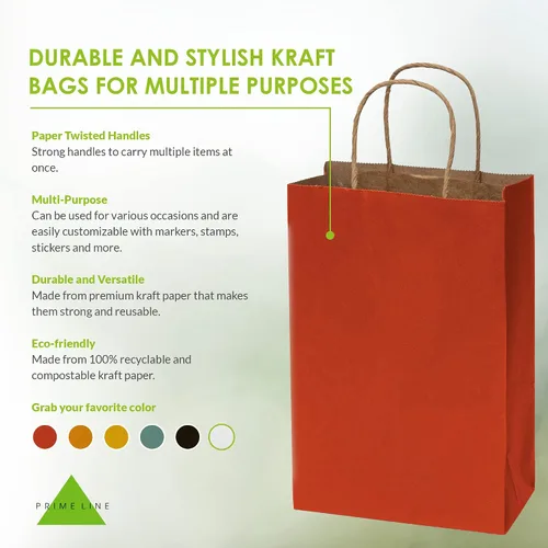 Vista 2 de Prime Line Packaging Bolsas de regalo rojas, bolsas de regalo de papel kraft mini con asas, bolsas de mano para vacaciones, regalos de Navidad