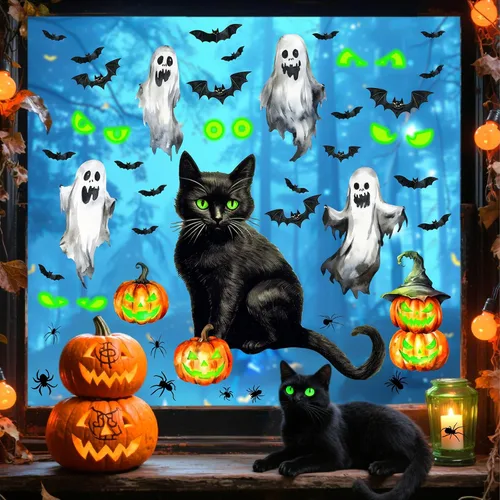 Vista 12 de Halloween Moon Wall Sticker Black Bat Wall Stickers Vinyl Crow Bird Tree Branch Wall Decals Removable Halloween Moon Bat Wall Decals Bats Window