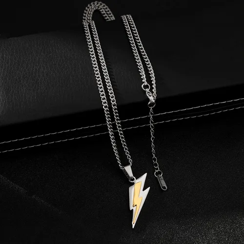 Vista 6 de Yumikoo Collar con colgante de acero inoxidable con rayo dorado para hombre y mujer