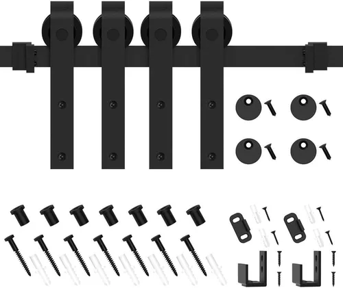 Vista 6 de WINSOON Mini kit de hardware de puerta de granero de 6 pies, puertas dobles J Shap Hanger