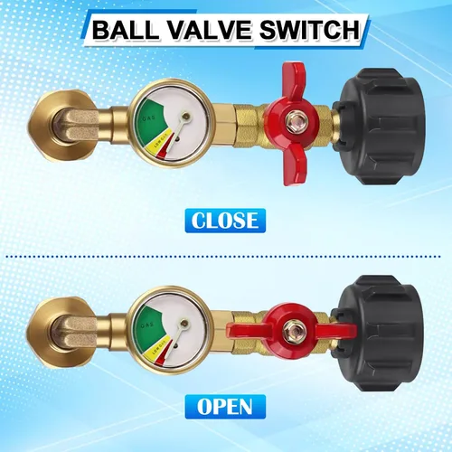Vista 6 de QCC1 - Adaptador de repuesto de propano mejorado para tanques de 1 libra, adaptador de codo de repuesto de propano de latón QCC1 con medidor