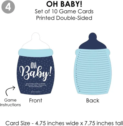 Vista 7 de Big Dot of Happiness Baby Boy - 4 juegos azules para baby shower - 10 cartas cada uno - Quién sabe mejor a mami, cuestionario de mamá o papá, qué