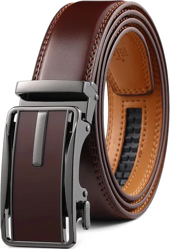 Vista 9 de Drowsmen - Cinturón de cuero para hombre con trinquete de 1 3/8 pulgadas, hebilla automática de deslizamiento con clic, ajuste ajustable para un