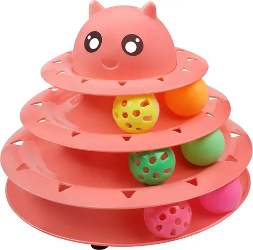 Vista 7 de UPSKY Juguete Rodillo para Gatos Tornamesa de 3 Niveles Juguete para Gatos con Pelotas con Seis Pelotas Coloridas Juguetes Interactivos para Gatitos
