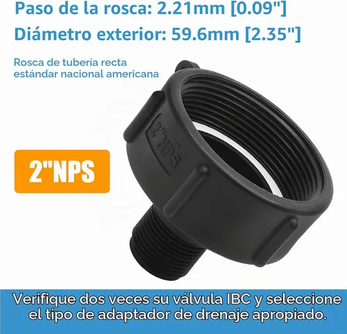 Vista 4 de Adaptador de drenaje de tanque de asas IBC 2" NPS hembra x 3/4" BSP