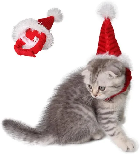 Vista 2 de ANIAC Sombreros de hámster de Navidad, disfraz de conejillo de indias, mini sombrero de Santa para gatito, chinchilla, conejo, erizo, hurón