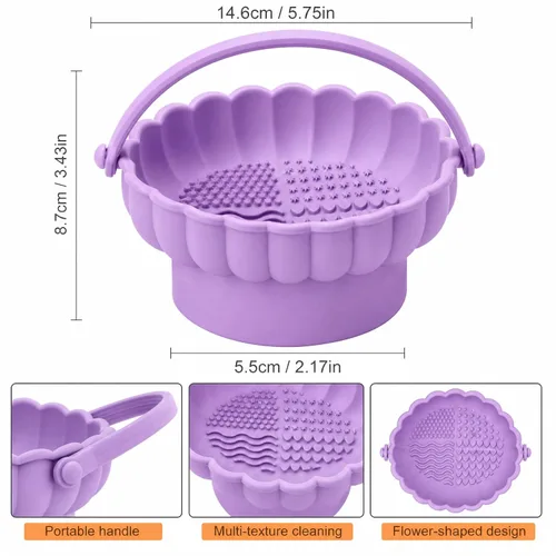 Vista 3 de Pinkiou Makeup Brush Cleaner Mat, 3-in-1 Silicone Cosmetic Brushes Cleaning Bowl with Hanging Drying Mesh & Holder Organizer, Multi-Texture Wash Pad