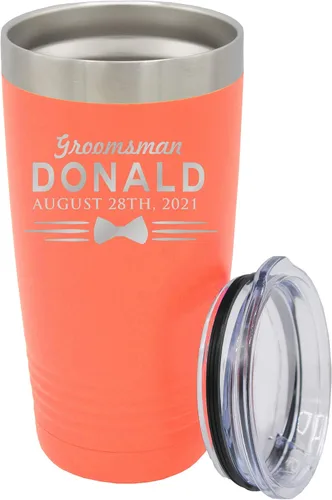 Vista 23 de Vaso de padrinos de boda grabado personalizado, taza de acero inoxidable aislada personalizada para padrino de boda, despedida de soltero, boda
