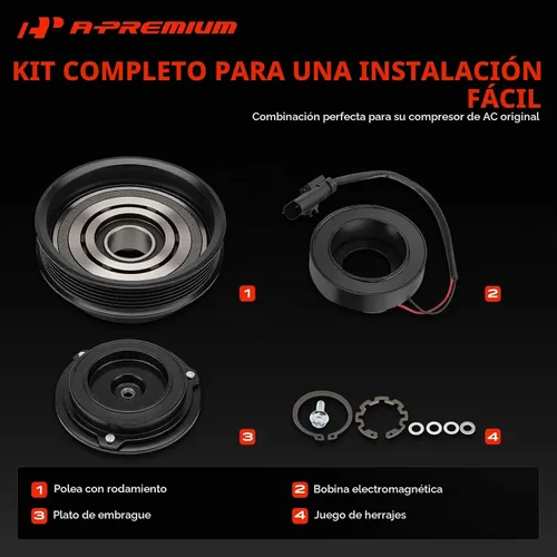Vista 3 de Kit de embrague de compresor de A/C de A-Premium compatible con Dodge Charger 2006-2010, Challenger 2008-2010, Magnum 2005-2008 y Chrysler 300