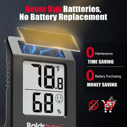 Vista 2 de Termómetro digital e higrómetro de 2.2 pulgadas, sensor de temperatura interior alimentado por energía solar, medidor de humedad para habitaciones