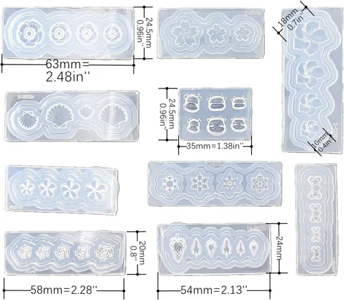 Vista 2 de Paquete de 10 moldes de silicona para arte de uñas, moldes decorativos de resina, plantillas de arte de uñas, herramienta de curación principal