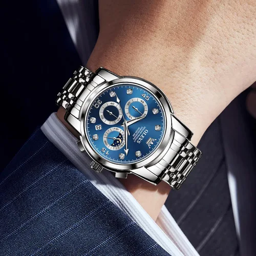 Vista 8 de OLEVS Reloj cronógrafo para hombre, esfera grande, multifuncional, fácil de leer, de acero inoxidable, analógico, de cuarzo, con fecha, de lujo