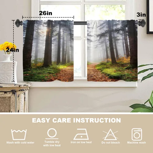 Vista 5 de Cortinas opacas de poliéster multicapa marrón con diseño de bosque natural, 2 unidades, 26 x 24 pulgadas