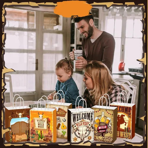 Vista 5 de Outus 24 Piezas Bolsas de Favores de Fiesta Vaquera Bolsas de Dulces y Golosinas Vaqueras del Oeste Bolsas de Papel de Rodeo Bolsa de Regalo
