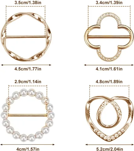 Vista 118 de 4 piezas de clip de anillo de bufanda para mujer, broche de perlas y flores, hebilla de metal para chal, accesorios de decoración para damas y niñas