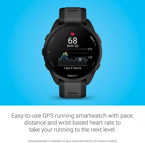 Vista 5 de Garmin Forerunner 165 Smart Sport Watch, Black + Slate Gray 010-02863-20 Bundle with Deco Essentials 3X Nylon Elastic Bands, 3X Silicone Dust Cover