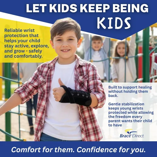 Vista 4 de Brace Direct Muñequera con cordones para niños para esguinces, tensiones, túnel carpiano de Quervain, férula de apoyo pediátrico para recuperación