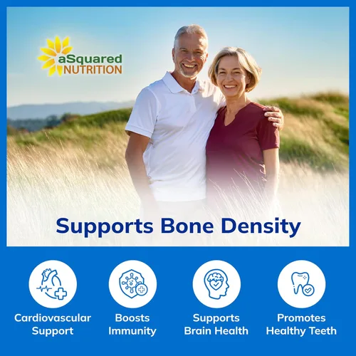 Vista 5 de aSquared Nutrition Vitamina D3 con suplemento K2-180 tabletas masticables, colecalciferol D-3 de fuerza máxima y K-2 MK7 para apoyar huesos