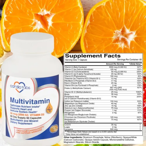 Vista 2 de Multivitamínico - Suplementos para el corazón y la inmunidad para hombres y mujeres, multivitamínico para hombres y mujeres, con minerales complejo