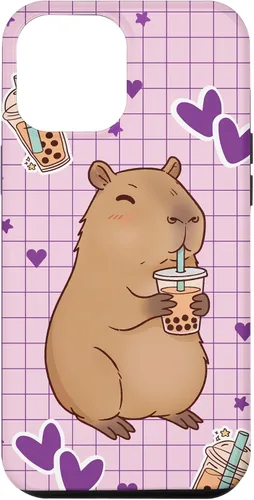 Vista 26 de Funda Kawaii Anime Capybara Beber Boba Bubble Tea Kids Girls para iPhone 17