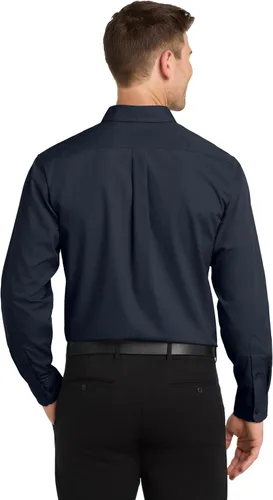 Vista 3 de Port Authority Camisa de popelina sin preocupaciones de manga larga Azul marino