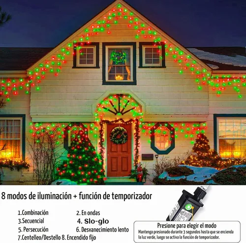Vista 6 de Luces de carámbano de 33 pies para exteriores, luces de Navidad rojas y verdes para exteriores e interiores, 400 luces LED con 75 caídas
