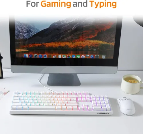 Vista 8 de LTC NB1041 Nimbleback Teclado mecánico con cable intercambiable en caliente 104 teclas RGB retroiluminado para juegos interruptor rojoblanco