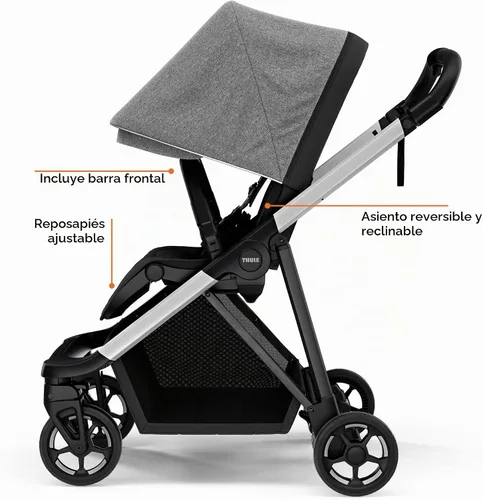 Vista 2 de Thule Cochecito de bebé Shine, características de cochecito de tamaño completo, diseño compacto y ligero, asiento reversible, cesta de Mezcla