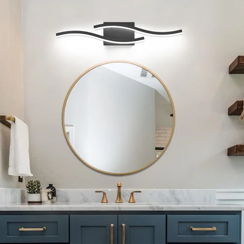 Vista 2 de PRESDE Lámpara LED de Tocador de Baño de 24", Moderna Luminaria de Barra de Pared Negra Sobre Espejo Regulable 3CCT