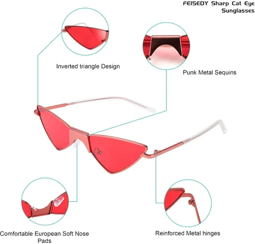 Vista 4 de FEISEDY Gafas de sol pequeñas con ojo de gato para mujer, color rosa, color caramelo, B2721