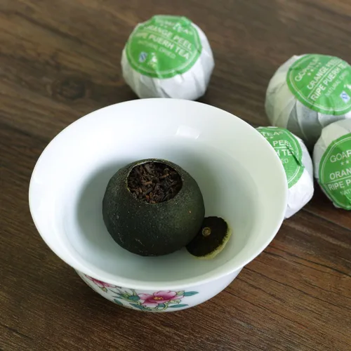 Vista 2 de GOARTEA Puerh Tea - Té maduro Puerh Hoja suelta 1.76 oz Nonpareil Supremo Natural Secado Xinhui Cáscara de Naranja Verde Chenpi Citrus - Té chino Pu