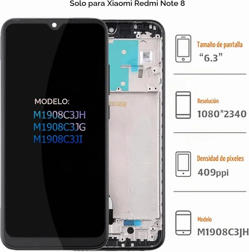 Vista 2 de A-MIND Para Xiaomi Redmi Note 8 6.3 pulgadas Pantalla LCD táctil digitalizador M1908C3JH, M1908C3JG, M1908C3JI Reemplazo de pantalla Kit de Negro