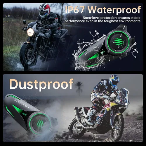 Vista 3 de Auriculares de Casco de Motocicleta Bluetooth con Cancelación de Ruido, Altavoces Inalámbricos para Casco con Luz LED de 4 Colores, Batería
