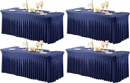 Vista 38 de Paquete de 1 manteles azul bebé para mesas rectangulares de 4 pies, cubiertas de mesa de spandex elástico de una pieza resistentes a las arrugas