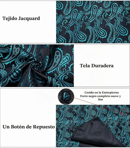 Vista 6 de DiBanGu Juego de chaleco y corbata para hombre, chaleco formal de cachemira y corbata con bolsillo cuadrado y gemelos, de seda, para traje o Verde