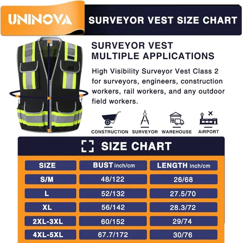 Vista 3 de Surveyor Safety Vest, Reflective High Visibility Vests for Men Class 2 Heavy Duty Work Vests with Pockets and Zipper