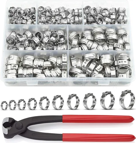 Vista 7 de 40 piezas de abrazaderas de manguera de una oreja de 5,8 mm-7 mm, abrazaderas PEX de cincha de acero inoxidable 304, anillos de crimpado de cincha