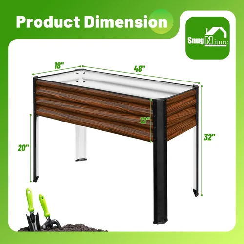 Vista 3 de SnugNiture Cama de jardín elevada con patas, 48 x 18 x 32 pulgadas, maceta elevada de metal para exteriores, patio trasero, balcón