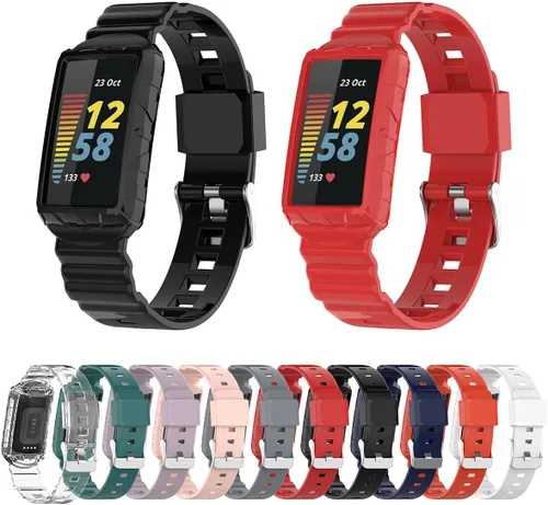 Vista 6 de AISPORTS Correa compatible con Fitbit Charge 6/5/4/3 con funda antigolpes, resistente a los impactos, con banda de repuesto de silicona para Fitbit