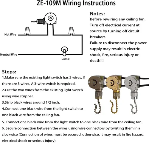 Vista 5 de Zing Ear ZE-109M - Interruptor de cable de cadena para ventiladores de techo, lámparas y luces de pared, interruptor de cadena de tracción de latón