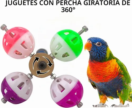 Vista 6 de FlidRunest Juguete de perca con bolas giratorias para pájaros, juguete natural de perca de loro de superficie rugosa, bolas de campana de pájaro